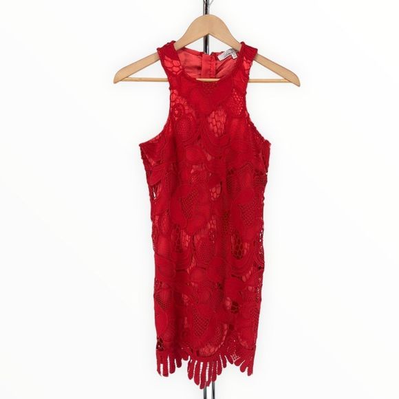 Lovers + Friends Caspian Lace Shift Mini Dress in Coral Red size XS - Picture 3 of 14